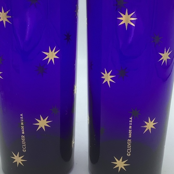 Two Culver Cobalt Blue with Gold Star Design 6 1/4” Glasses - Picture 2 of 9